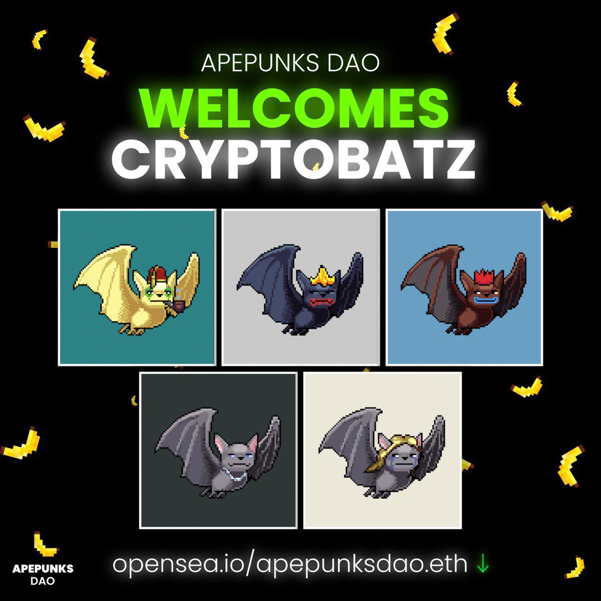 ApePunksDAO's tweet photo. Apesolutely 🔥🔥🔥@CryptoBatzNFT 

The DAO strikes again ⚡️ https://t.co/8jqTB9EIAi