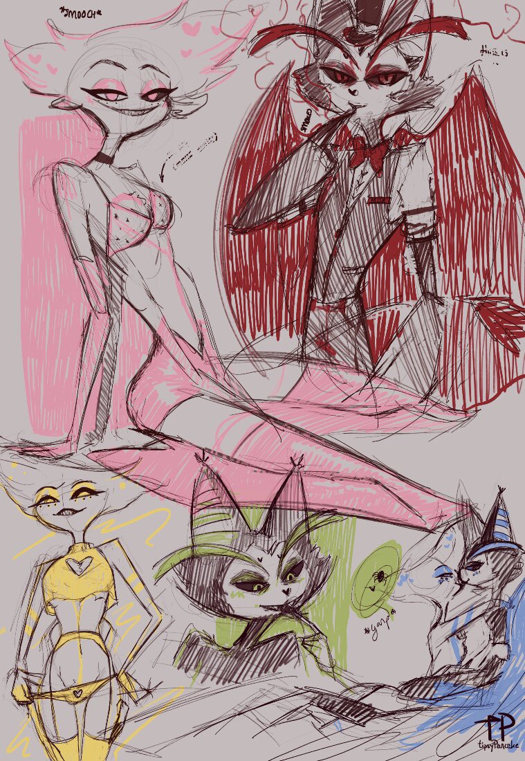 tipsy_pancake's tweet photo. some #husk and #angeldust sketches i did while ago (last week?) cuz this ship makes me happy aaa

#hazbinhotel #huskerdust https://t.co/JGgers7nLG