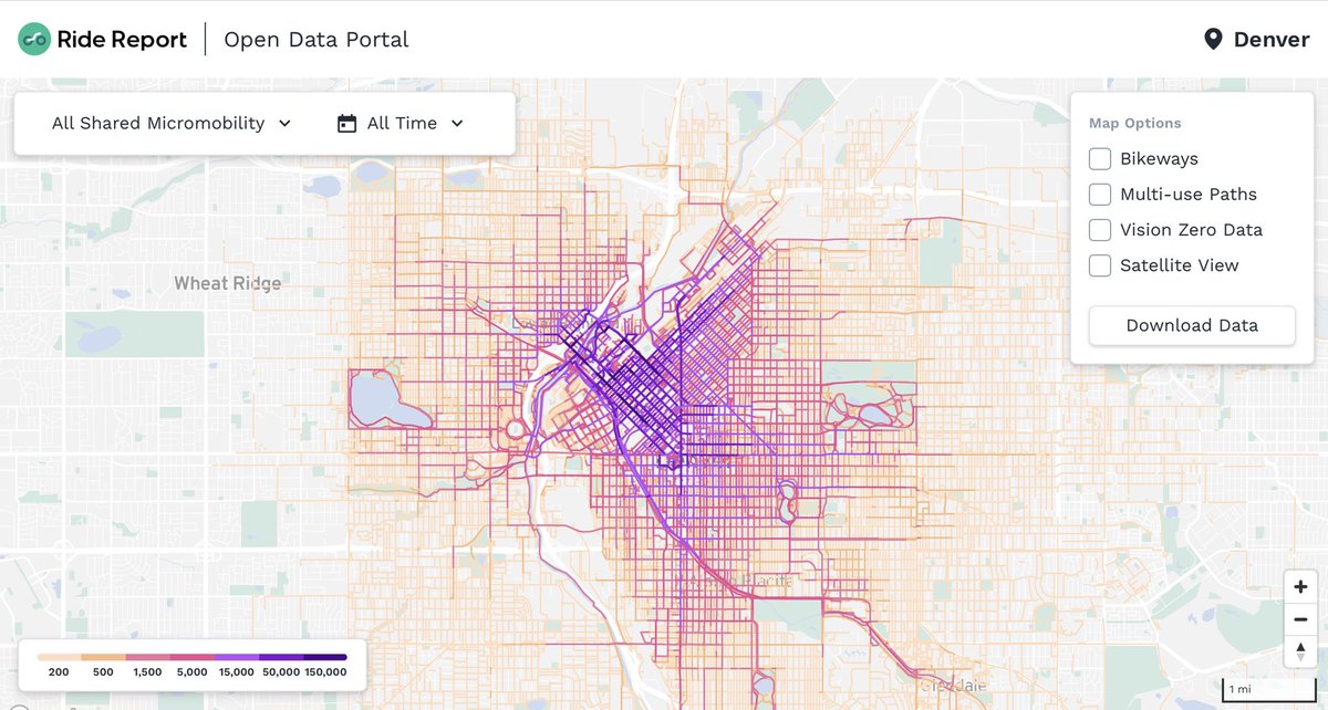 rightlegpegged's tweet photo. I’ve been away for a while so I’m likely late to the party, but this @DenverDOTI visualization of Denver’s shared bike and scooter usage is really informative for network planning.
https://t.co/sPUyCiXATP https://t.co/08q8tzSxlb