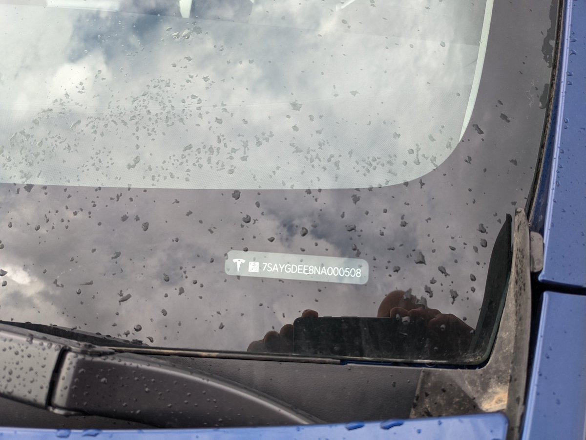 SurTsla's tweet photo. Spotted in the wild, brand spanking new Tesla Model Y - HOT off the Austin Gigafactory line! π₯ππ₯
March 21, 2022 production date!
VIN 7SAYGDEE8NA000508 https://t.co/ZP3bqK09Fq