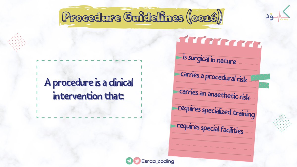 Esraa_coding's tweet photo. ايش يعني Procedure؟
وكيف تترتب أكواد الإجراءات الطبية؟
#الترميز_الطبي
#هيئة_التخصصات_الصحية https://t.co/g65M8VySfW