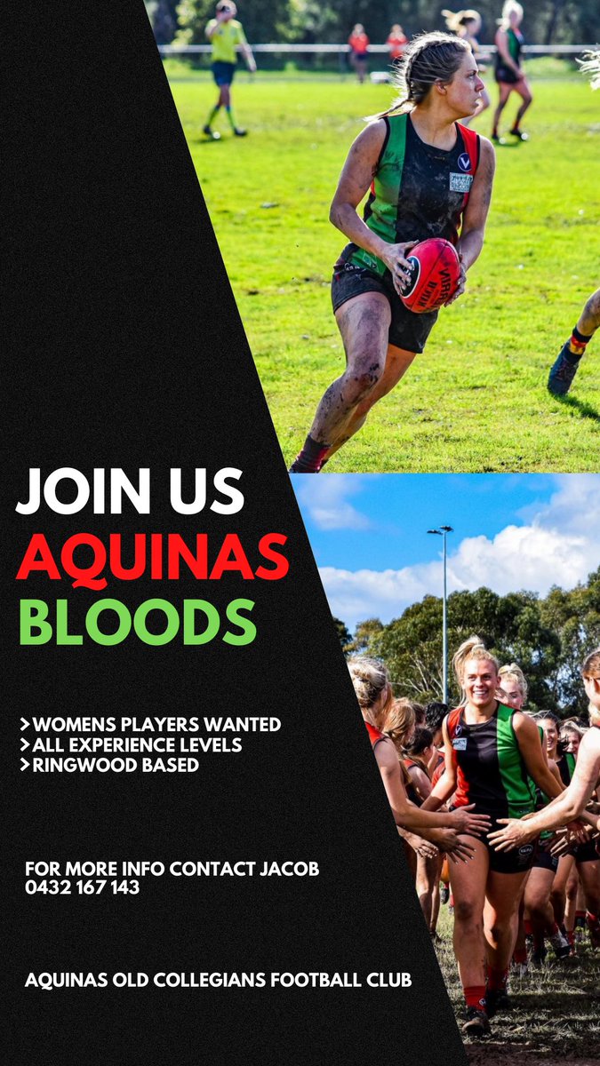On the lookout for new women’s players to join our hugely successful squad. Players of all abilities are welcome and will be catered for with top shelf coaching and facilities. Get in touch if you’re keen or know if potential recruits ❤️🖤💚