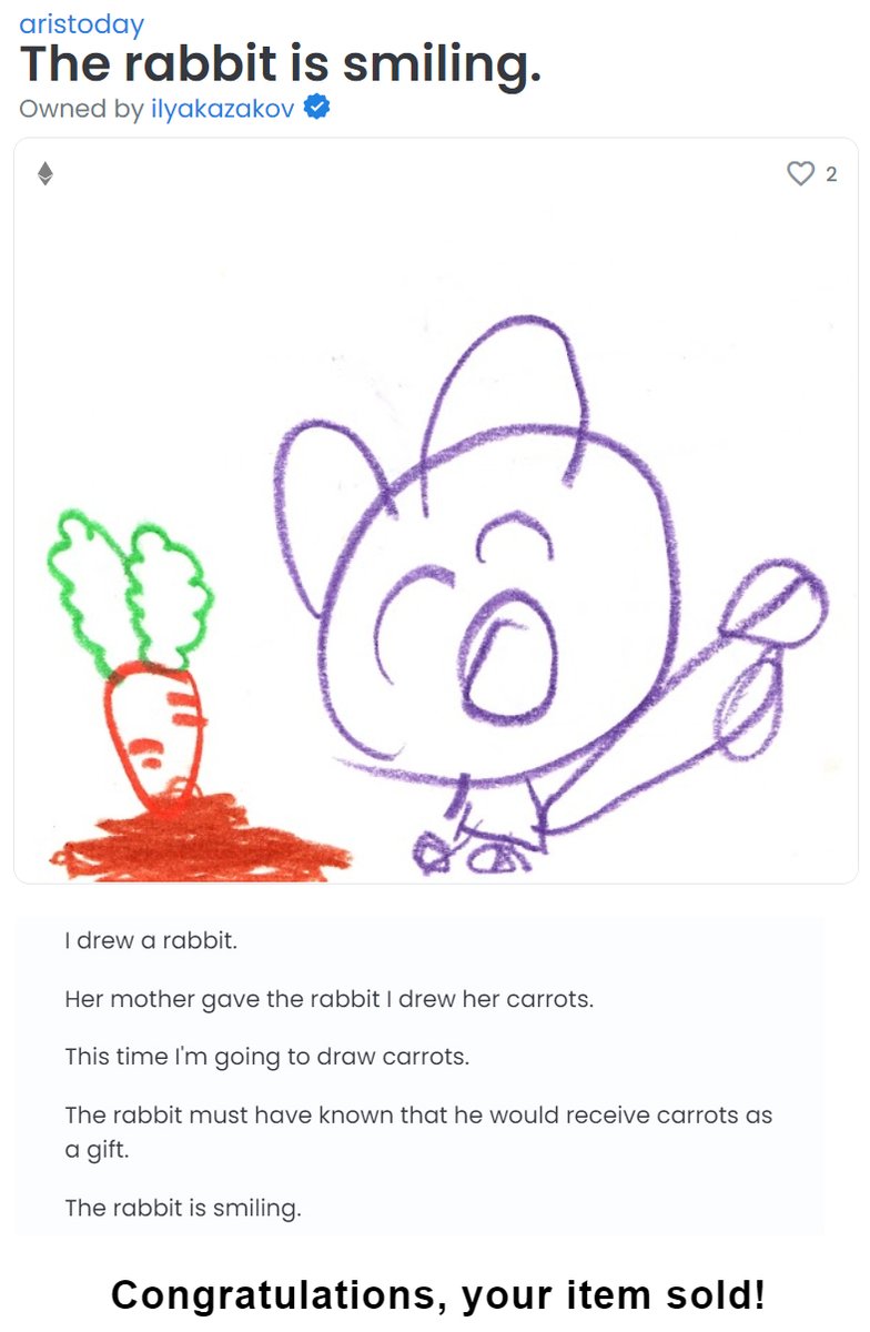 I had a strawberry weekend with the first sale.
🍓🎉
Bunny was taken last night by a good friend.
The rabbit is always with the carrot my mother drew.
Thank you for being our second sponsor.
May peace return.
<a href="/ilyakazakov/">Ilya Kazakov</a> 
🥕