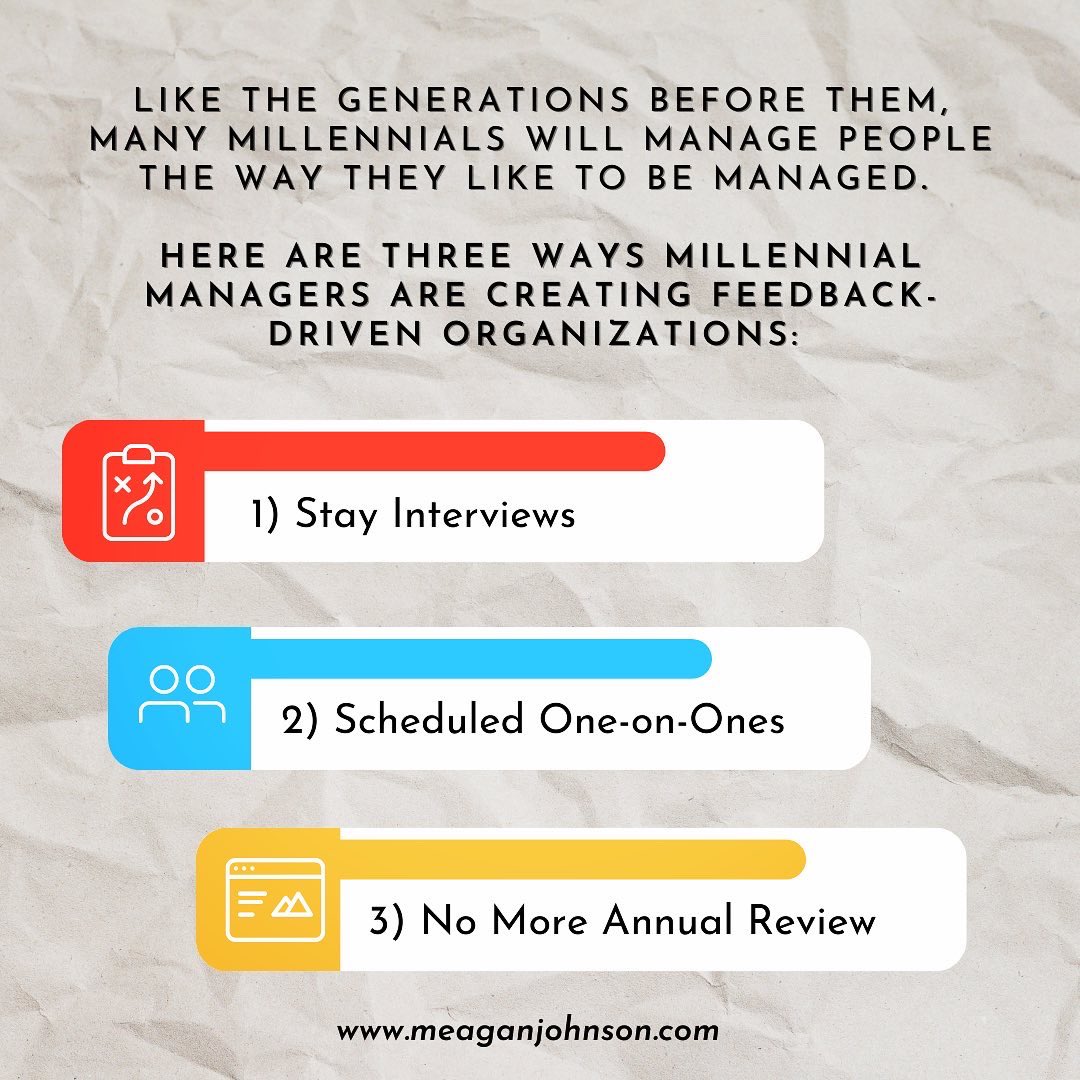 meagansjohnson's tweet photo. Here are three ways millennial managers are creating feedback-driven organizations! 📝 Swipe for details ➡️

#meaganjohnson #generationalexpert #keynotespeaker #author #generationsinc #generationalunderstanding #moretalkmoreaction #understandingothers #feedbackdriven #millenials https://t.co/Kz42SeZ56x