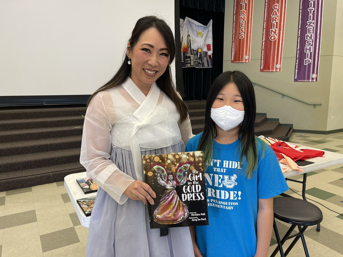 ChristinePaik's tweet photo. Thank you @ADL_SD for including my @GirlInGoldDress book on your recommended for ed list! I got to read to 4th/5th graders to reinforce #noplaceforhate lessons on identity and cultural differences that  @franhjalmarson and Principal McLaughlin have been leading. Such an honor! https://t.co/EEhsvam5Rb