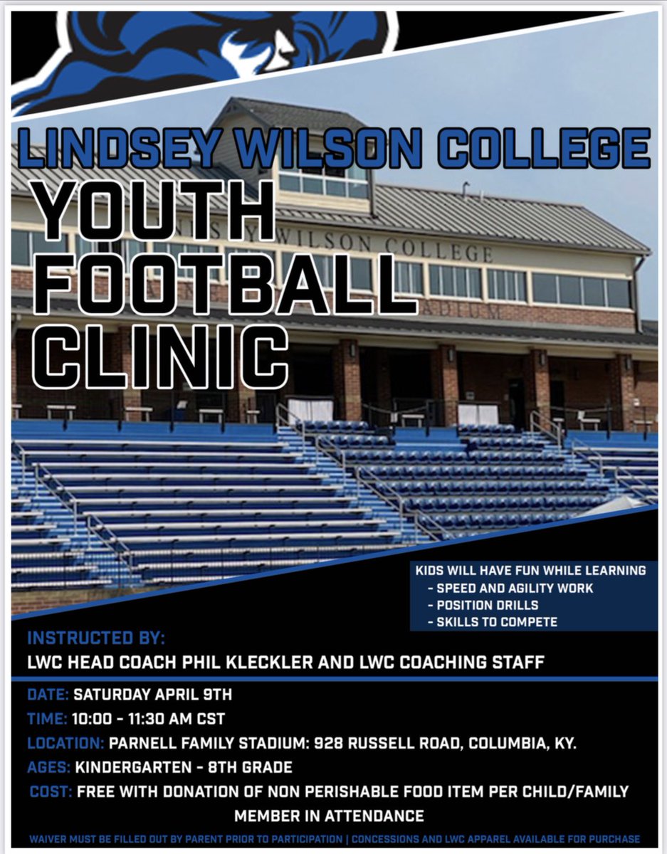 Looking forward to hosting the first Annual FREE 🏈 Youth Clinic! All are welcome from Adair and surrounding counties! See you April 9th! #1and0