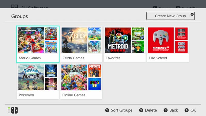 Stealth40k's tweet photo. Nintendo just dropped a Switch update that FINALLY lets you make folders and categorize your games. https://t.co/NtQXEmq9U5