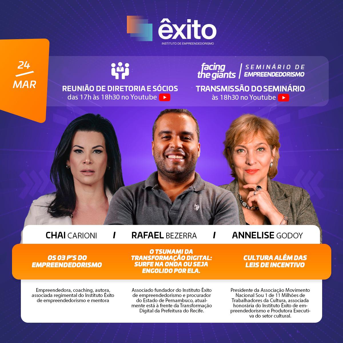SEMINÁRIO DE EMPREENDEDORISMO E ECONOMIA CRIATIVA.O Movimento Sou 1 de 11 Milhões de Trabalhadores da Cultura em parceria com o Instituto Êxito convida a todes para esse evento.
Canal do YouTube : youtube.com/institutoexito…
#cultura #sou1de11milhoes #economiacriativa