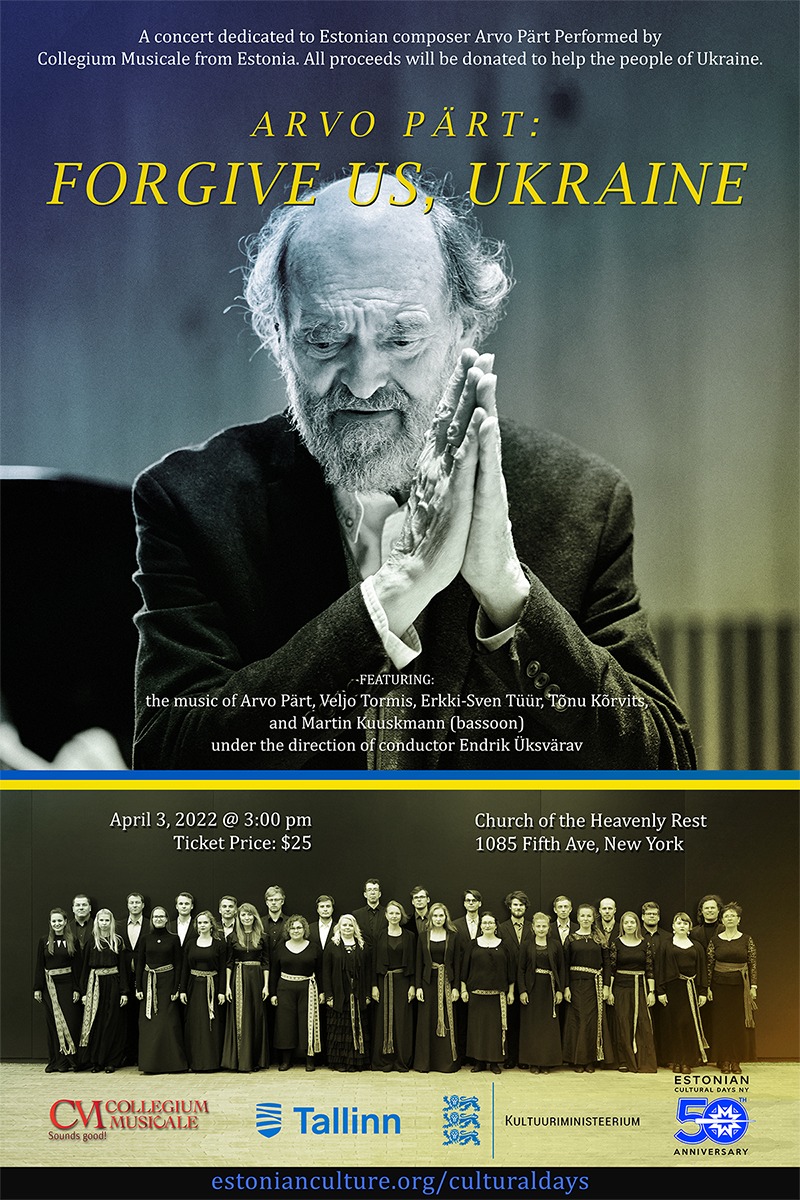 Arvo Pärt concert in NYC to support the people of Ukraine on April 3, 2022.