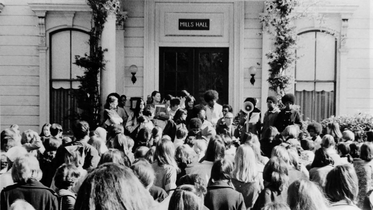 53 years ago, Mar 21 1969, after over a year of protest and stalled negotiations, the Mills College Black Student Union held a rally in front of Mills Hall, marched inside and occupied the college president's office to demand the creation of an ethnic studies department at Mills