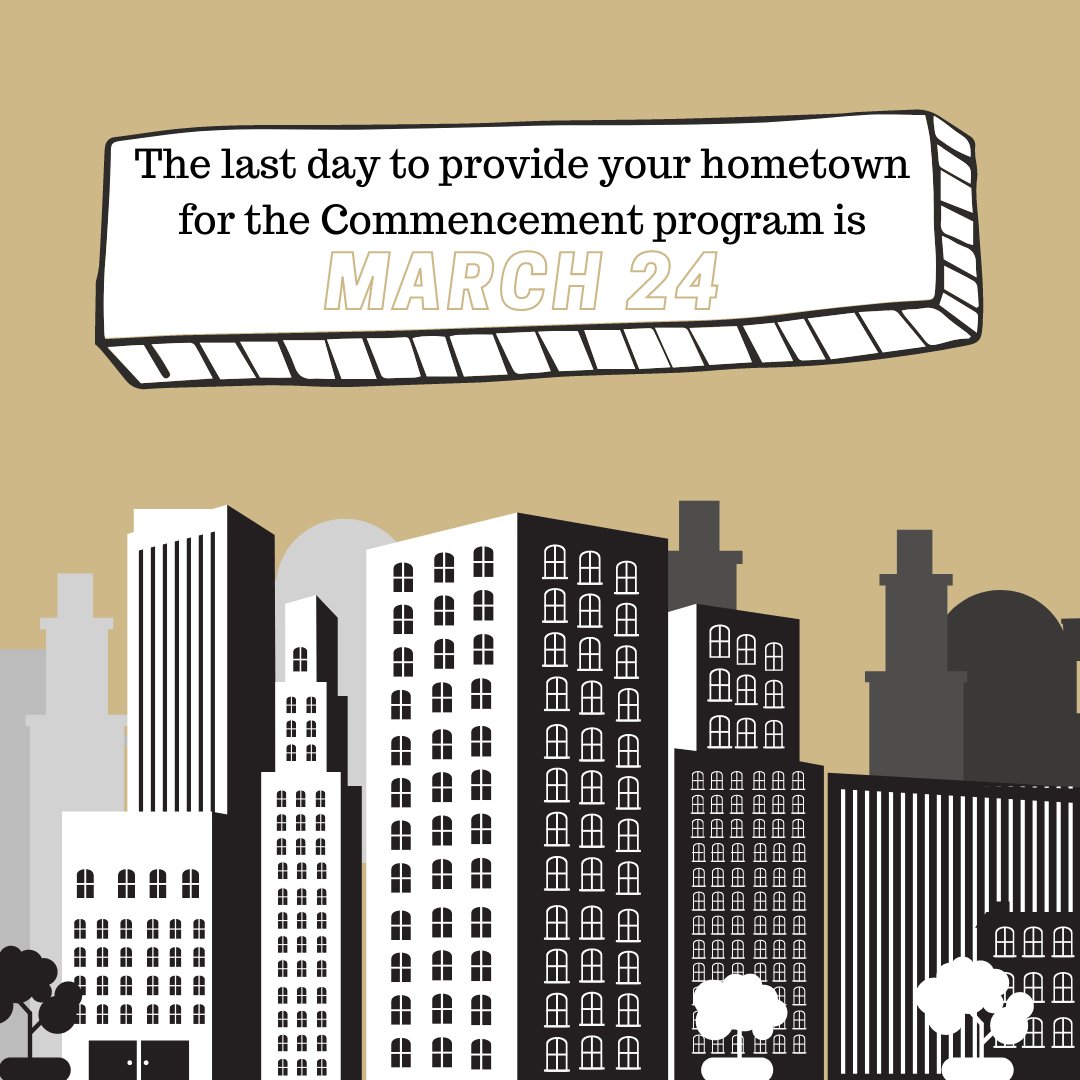 PUCommencement's tweet photo. Attention Spring 2022 graduates! The last day to provide your hometown for the Commencement program is this Thursday, March 24. A link to provide diploma name and hometown can be found under the Commencement tab on MyPurdue. https://t.co/5YsYRwBO3D