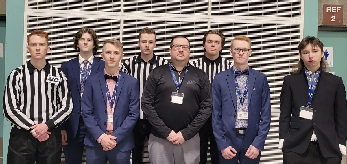 BCHockey_Refs's tweet photo. BCHockey 2022 Provincial Championship officials vacate Vernon’s Kaltire Centre for a pregame photo  lead by BCHockey leader Kelly McKenzie &amp; Austin Phillips,Jayden Attwood, Dylan Blazek, Brison Geue, Jakin &amp; Tearin Charbonneau &amp; Nic Hartwig https://t.co/5qzboe4r0u