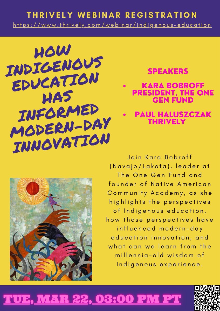 IndigenousFarm's tweet photo. Join us tomorrow Tues. March 22nd @ 3pm PT/4pm MT for the How Indigenous Education Has Informed Modern-Day Innovation Webinar hosted by @thrively Register for free here: https://t.co/MyIBHMjWYL #IndigenousEducation #Education #Indigenous #OneGeneration #OG #Thrively #innovation https://t.co/wYkXw2b6xO