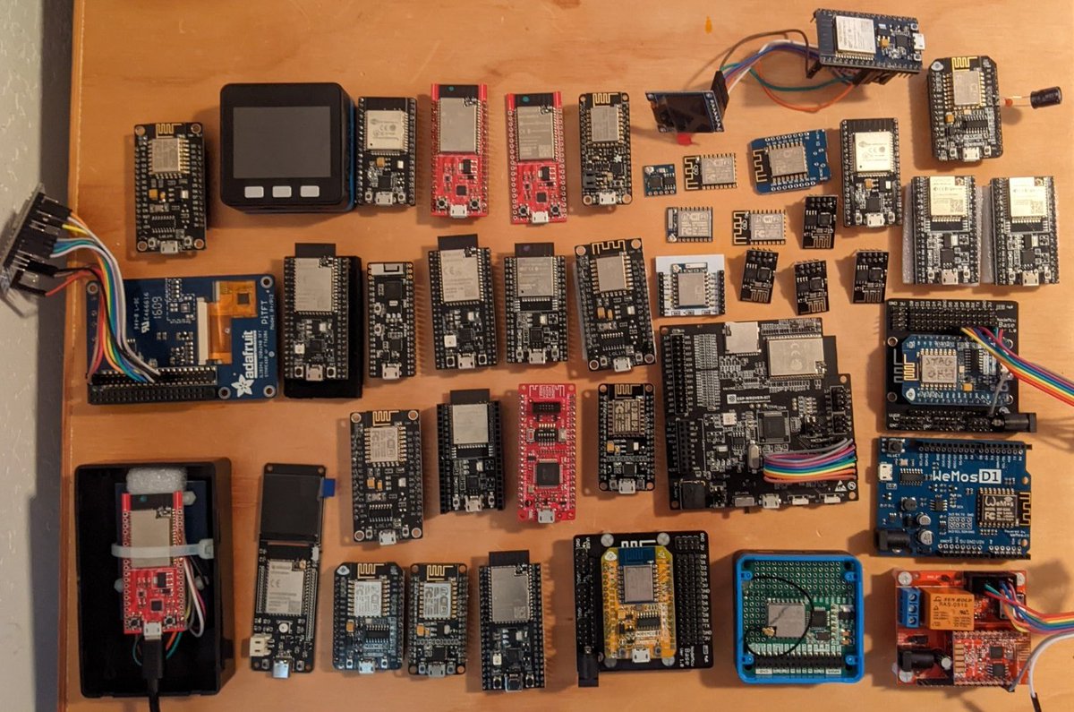 Picture of many different ESP8266 and ESP32 boards