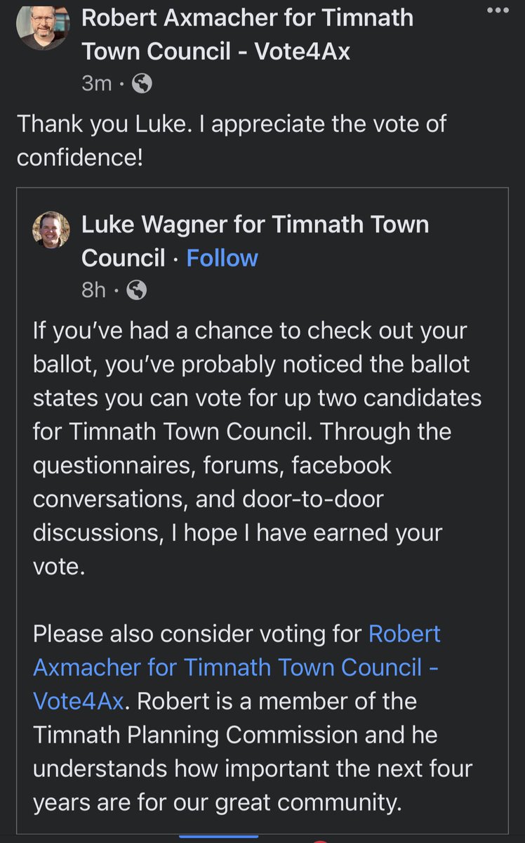 Vote4Ax's tweet photo. I truly appreciate this vote of confidence from fellow candidate Luke Wagner. He is a class act and worthy of your vote. https://t.co/WYI6nLr0pu