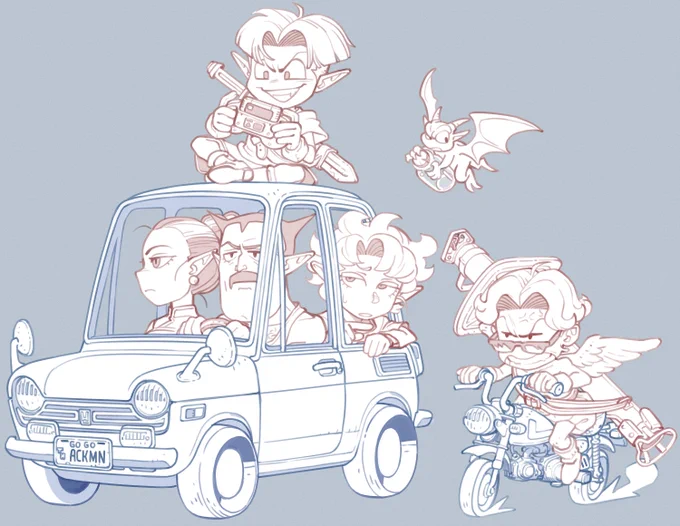Last year I read Go! Go! Ackman for the first time, and, before the depression got the better of me, I tried to do a bit of fan-art. 
I don't think I'm going to go back and finish this, so I'll post it instead of letting it rot on the hard drive. 
Can you guess the vehicles? 