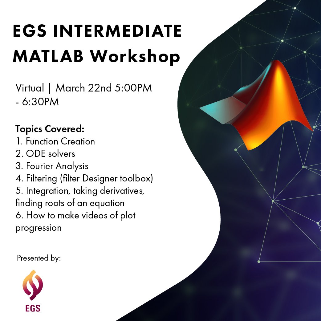 Looking to improve your MATLAB skills? Join us tomorrow for our intermediate MATLAB workshop taking place virtually. Register using link in bio!
