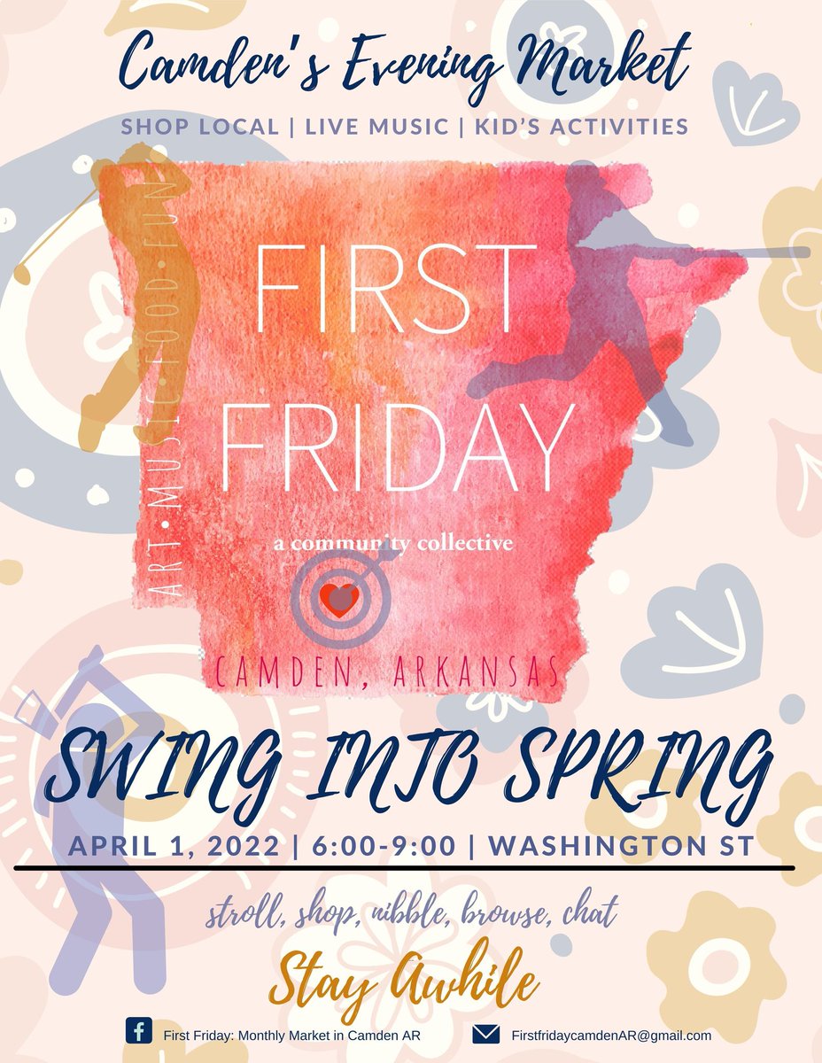 FirstMonthly's tweet image. First Friday is back, April 1.  See U in downtown Camden!  #firstfriday   #camdenar  #eveningmarket  #fridaynitefun