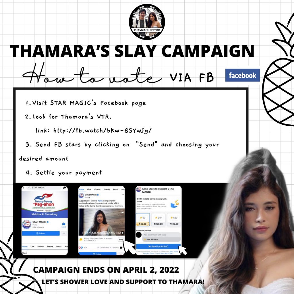 thamzacheditor's tweet photo. Good Morning, Pamilya Pinya! 

Thamara’s Slay Campaign on all social media platforms is still on going. Here’s the instructions on how to vote for her. 

—the campaign will end on April 2 so cast your votes now!

RETWEET TO SPREAD. Thank you! 

@thamaraalxndria #ThamaraAlexandria https://t.co/D2pyZar2Tj