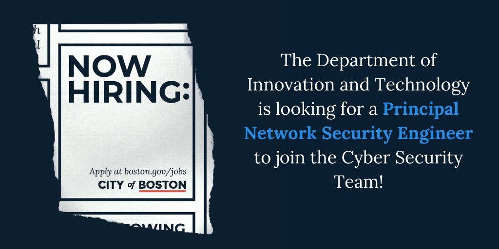 DoITBoston's tweet photo. New job posting: #DoITBoston is looking to hire a Principal Network Security Engineer!
To apply: https://t.co/tdv27d7rUe
#BostonJobs #BostonTechJobs #NowHiringBoston https://t.co/HO2EusvDZg
