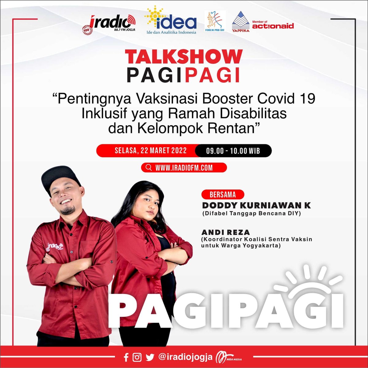 Arm_idn's tweet photo. Pagi ini ada Talkshow pagi tentang "PentingntanVaksinasi Booster Covid-19 Inklusif yang Ramah Disabilitas dan kelompok Rentan" Di @iradiojogja jam 09.00 - 10.00
Ada nDan Andy Reza dan Doddy Kurniawan K
@blaxxstonealien @dominikusjudha @sigitharyoseno @bacepanalog @TitokHariyanto https://t.co/RCgAdoI1n7