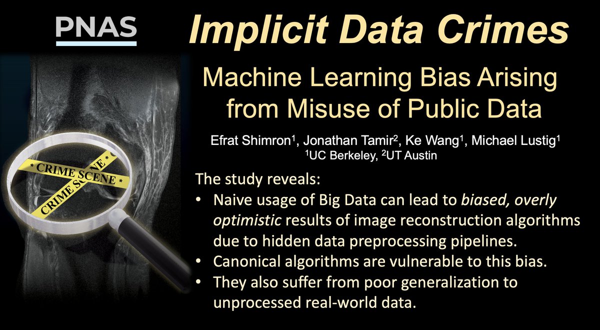 Efrat_Shimron's tweet photo. Our Data Crimes paper was published in PNAS today.

It shows that naive training of medical AI algorithms can lead to results that are too good to be true. We give guidelines for avoiding such pitfalls
co-authors @jtsense1 @KewangKe  @sm313 
@PNASNews @berkeley_ai @Berkeley_EECS https://t.co/CYcYW3luZs