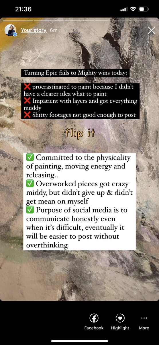 SUZIICHANstudio's tweet image. Gn✨shitty painting day at the studio but proud that I put in the time, and attempt to make it work, and gave it my all. It’s hell of a win!  Here are some thoughts: #epicfail #winning #studiothoughts