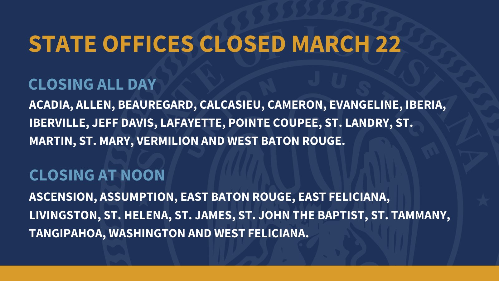John Bel Edwards on Twitter "State office closures for Tuesday, March