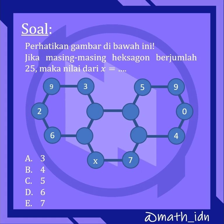 math_idn's tweet photo. Soal!!!
Silahkan dicoba dikerjakan &amp; share story kalian &amp; tag @math_idn untuk direpost 😉
.
.
.
#mathidn #matematikadasar #utbk2022 #sbmptn2022 #math #mtk #materiutbk #ugm2022 #undip2022 #ui2022 #simakui2022 #simakui #matematiksaintek https://t.co/ZC9V6oaioR