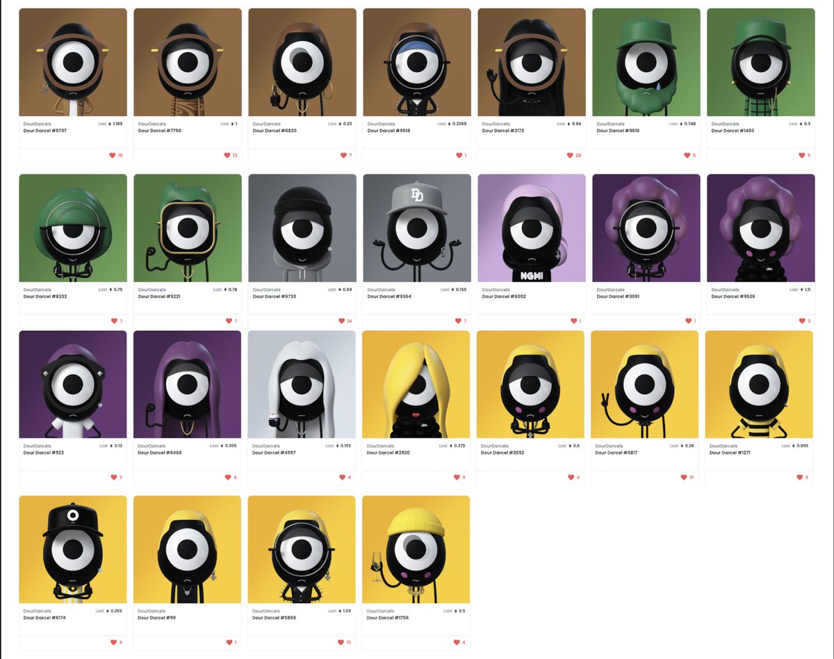 I present to you the 109 Monochromes in the <a href="/DourDarcelsNFT/">Dour Darcels</a> collection. Must have hair, clothing, and/or accessories that match the background. Includes black and white (non disruptive of the color). Small amounts of gold and silver accessories allowed. Love?