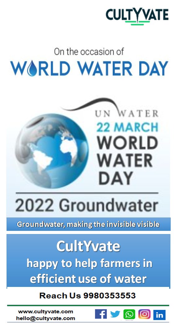 CultYvate family wishes you Happy WORLD WATER DAY 2022
#farming #agriculture #technology #thankyou #sustainableFarming #precisionirrigation #iottechnology #CultYvate #IoT #Sustainableagriculture #WorldWaterDay