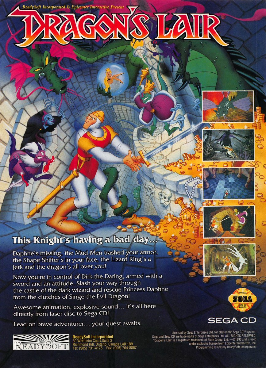 TakodanTweets's tweet photo. 1994 ad for the game 'Dragon's Lair' by #ReadySoft on #SegaCD https://t.co/kDlQHp1dtX