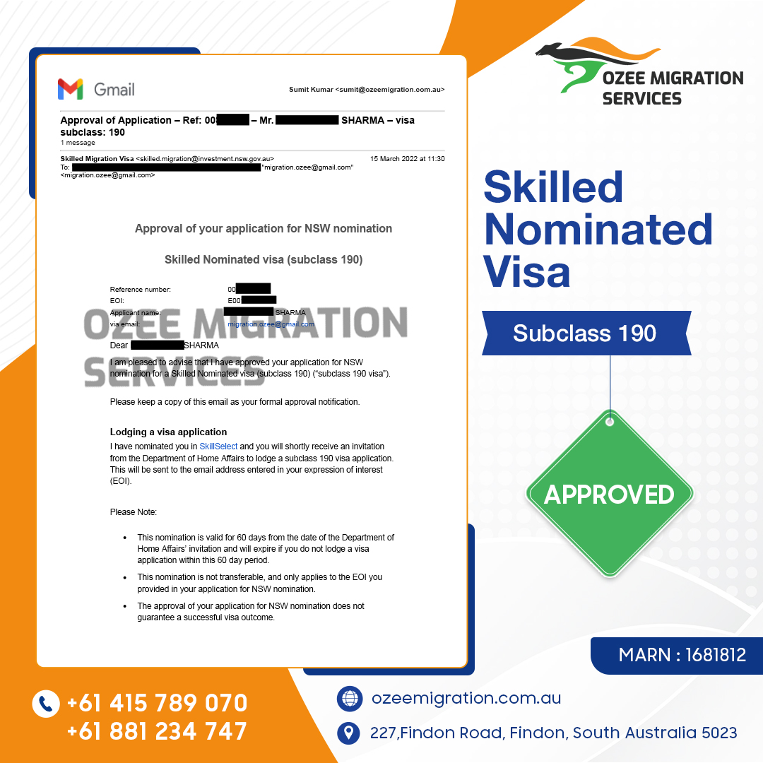 OFFSHORE NSW 𝐒𝐭𝐚𝐭𝐞 𝐍𝐨𝐦𝐢𝐧𝐚𝐭𝐢𝐨𝐧 𝐀𝐩𝐩𝐫𝐨𝐯𝐞𝐝 SC190📢

🥳Congratulations to our lovely client for the state nomination of New South WALES (NSW) for Skilled Nominated Visa (Subclass190).

☎️+61 415789070

#migrationassessment #subclass190 #subclass190visa