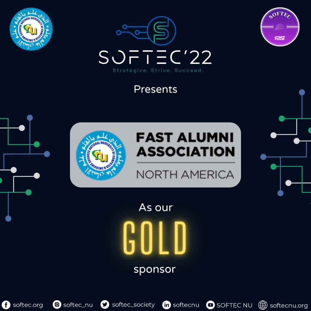 softecfast's tweet image. We are proud to announce @FastAlumniNA as our gold sponsor for SOFTEC&apos;22.
FAST-NU Alumni Association, North America Chapter was formed to reach, serve, and engage the FAST-NU alumni residing in North America.

#softec2022