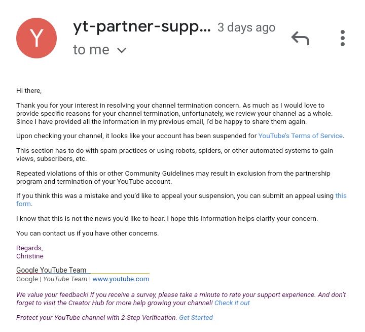 _Ali_vision's tweet photo. @TeamYouTube We have talked to ytsupport.They said youtube is reviewing our channel.According to you our channel suspended for submitting abusive legal request  but  on asking to your team through mail we got to another reason.These all are allegation on us.This is really unfair to us. https://t.co/GpD6pG6T9a