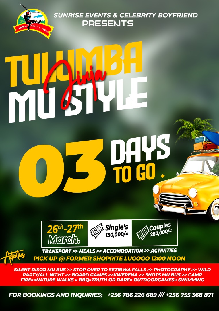 Good morning trip addicts. Kind reminder, we are left with only 3 days. Please book your slot tugende tulye ku money. Life is short. ❤❤