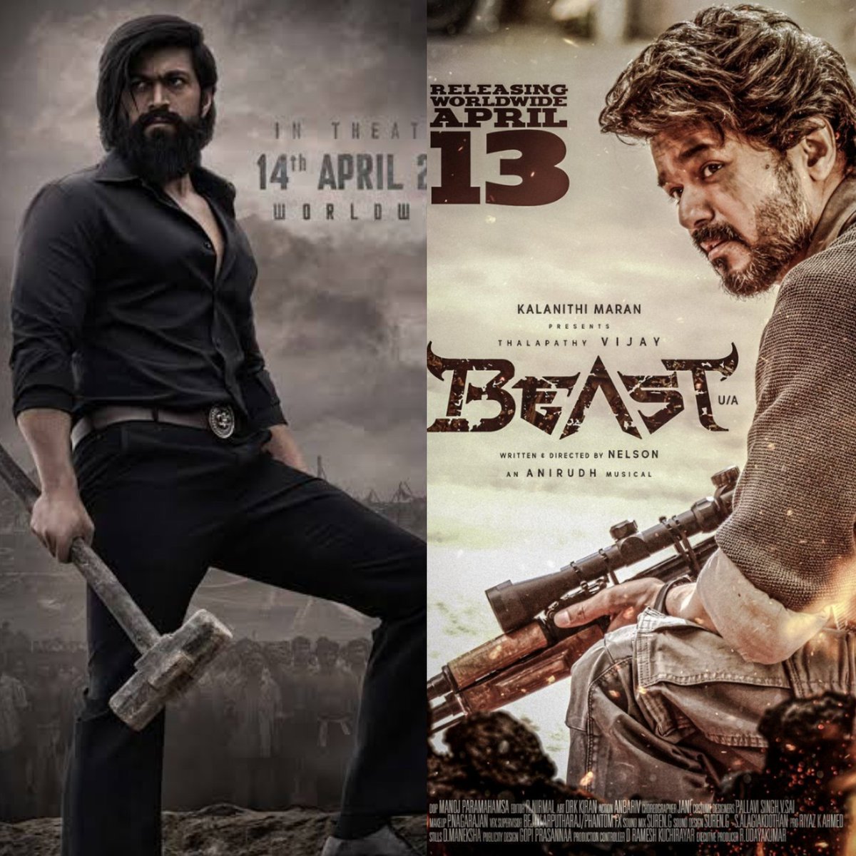 Avinash_R13's tweet photo. It is not #Beast-#Vijay vs #KGFChapter2-#Yash 

It's two homegrown stars from Tamil and Kannada taking over the collective conscience of India's movie-going audience next month.

It is the biggest showcase of the Rise and Rise of the "Regional language" films.

#BeastFromApril13 https://t.co/daVkWMi0xS