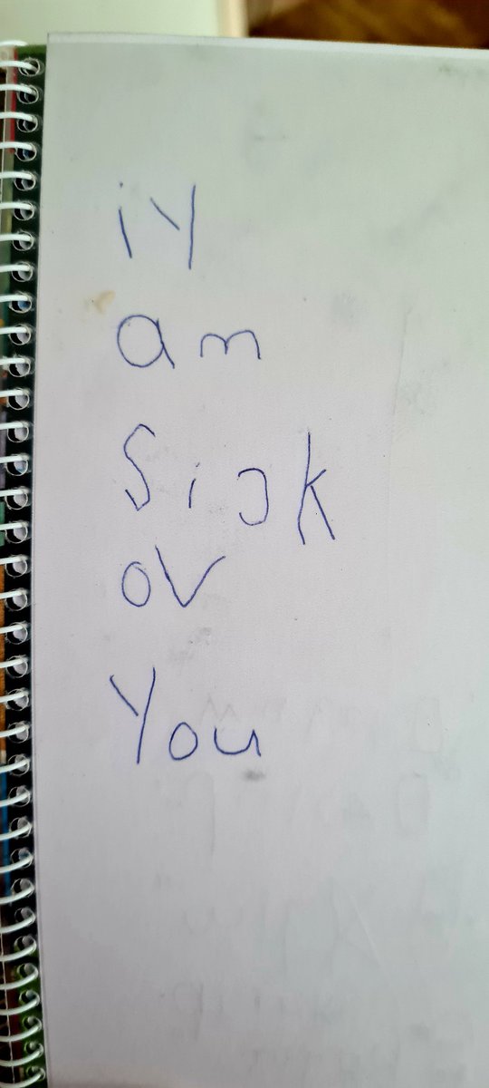So I reprimanded my 6 year old and this is the note I found on my bed... can't even spell mxm😒