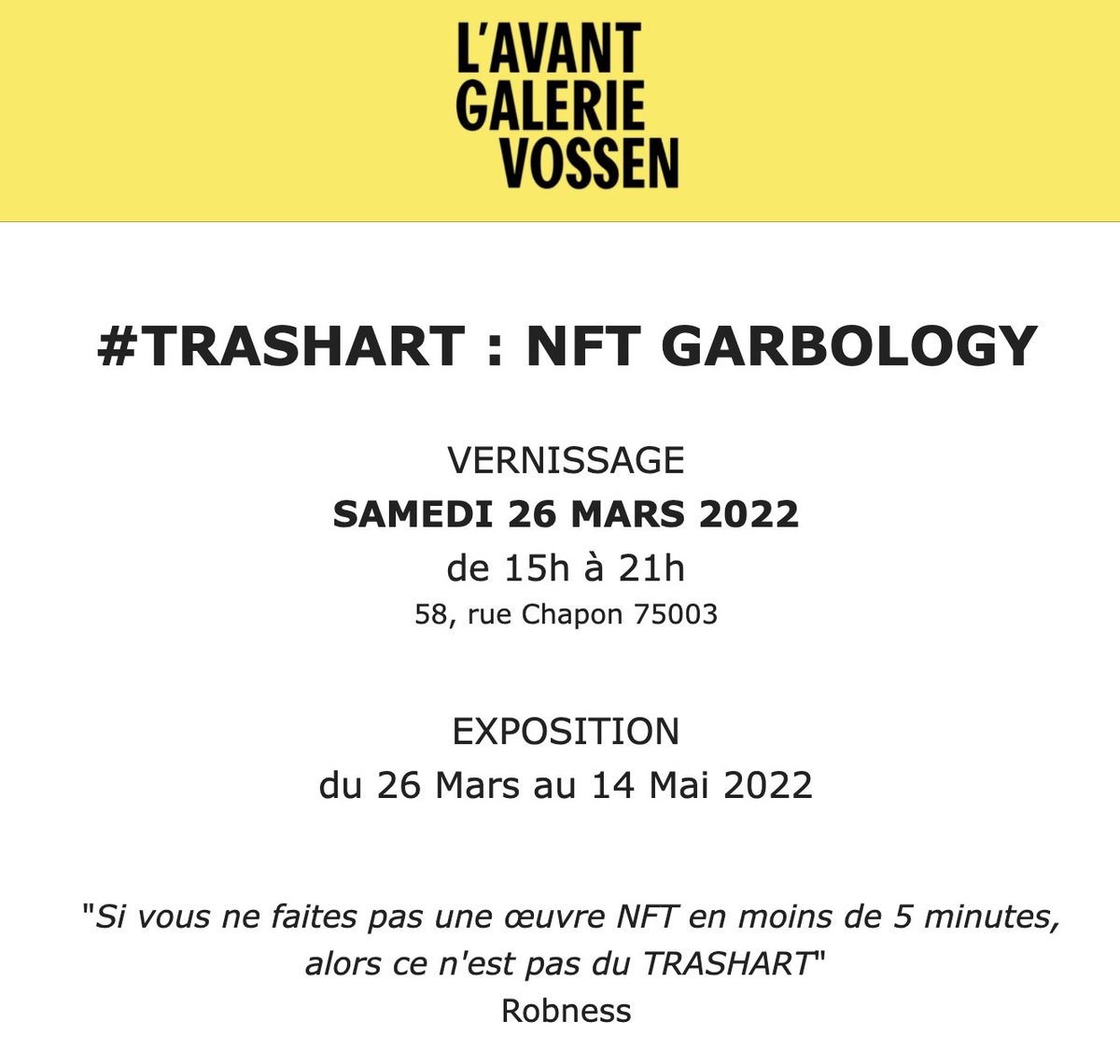 avant_galerie's tweet photo. AN EXCEPTIONNAL EXHIBITION IN PARIS
#NFTs #TRASHART https://t.co/6QNCGnBItO