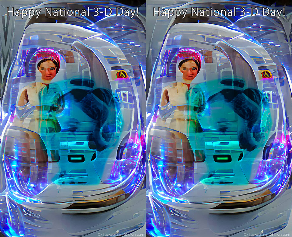 takashi_sekitan's tweet photo. Happy National 3-D Day!!  / Cross-view #stereoscopic 
The image was made with some help by AI.
#立体視 (交差法) #hologram #aiartcommunity #AIArtwork #National3Dday https://t.co/4ic9ZgRbQJ