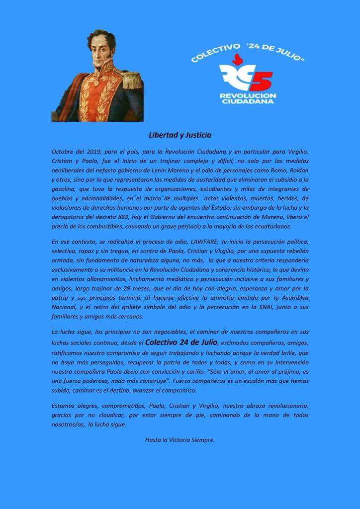 ‼️Estamos alegres, comprometidos Paola, Cristian y Virgilio, nuestro abrazo revolucionario, gracias por no claudicar, por estar siempre de pie, caminando de la mano de todos/as, la lucha sigue‼️

<a href="/MashiRafael/">Rafael Correa</a> <a href="/PaolaPabonC/">Paola Pabón</a> <a href="/hijodeabel/">Christian Gonzalez</a> <a href="/virgiliohernand/">Virgilio Hernández E</a> <a href="/ConcejalesRC_/">Bloque Concejales Quito - Revolución Ciudadana</a> @RCQuito5