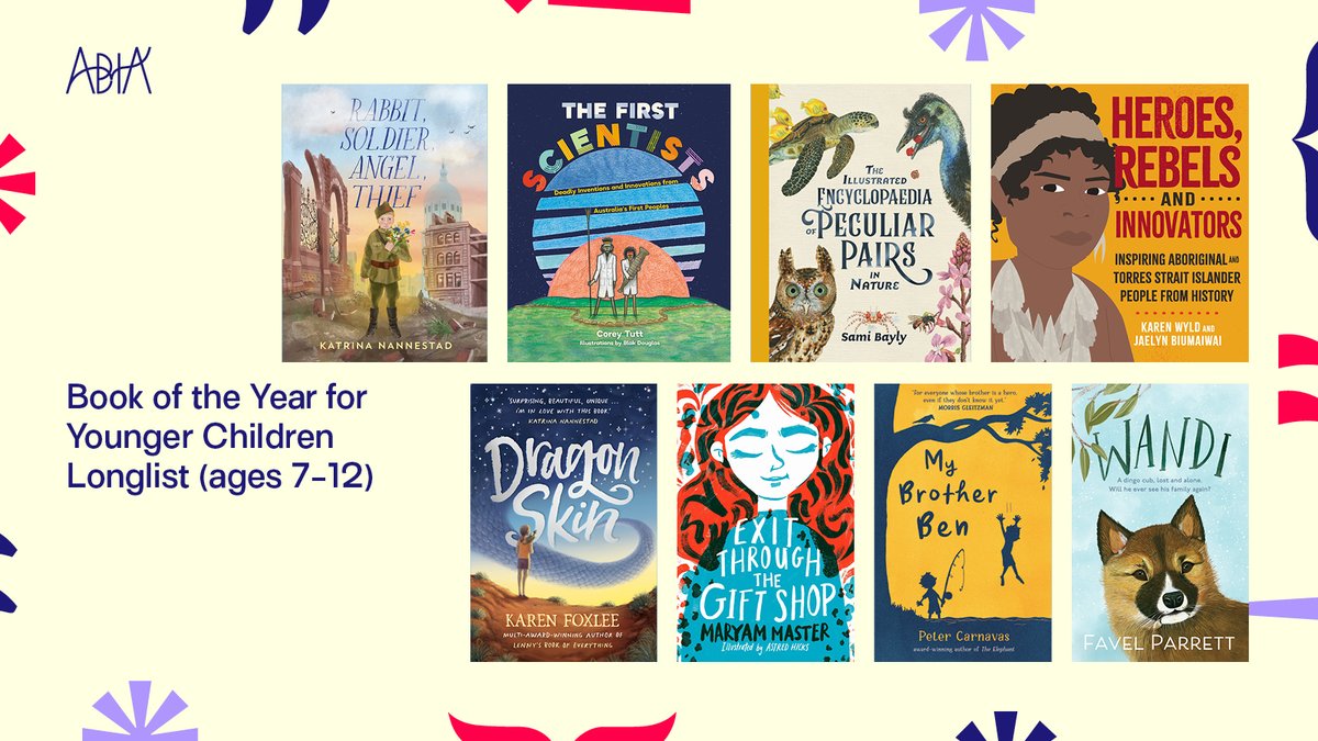 ABIA_Awards's tweet photo. The #ABIA2022 Book of the Year for Younger Children longlist! https://t.co/WAvQogt050 Congratulations @uqpbooks @HachetteAus @macmillanaus @HarperKidsOz @hardiegrant https://t.co/Qn7ZPUXG3r