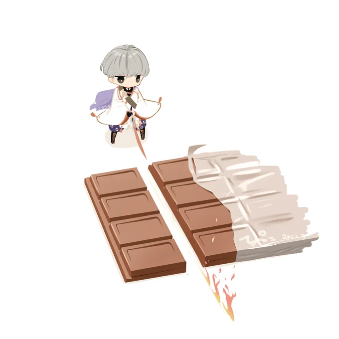 こづなさんが描きたくなってしまってらくがき。板チョコを綺麗に割るお仕事。 
