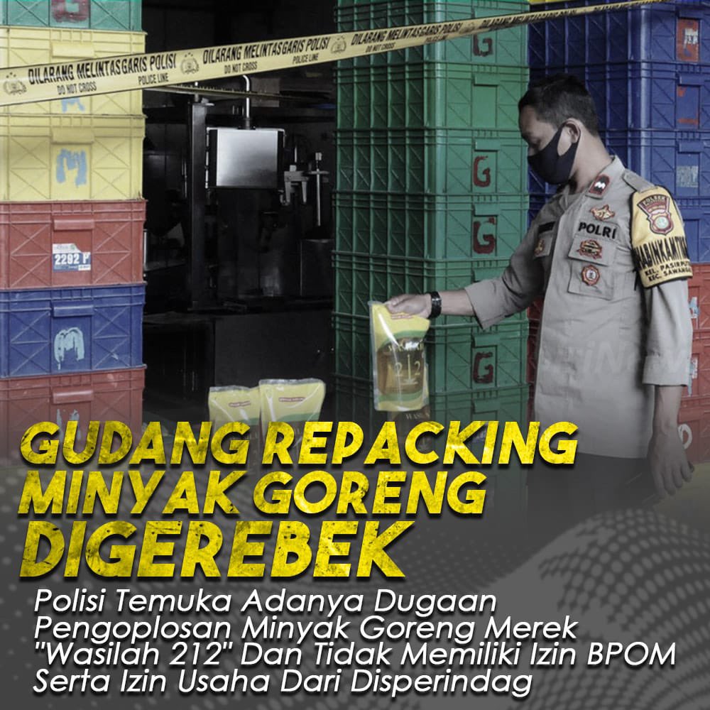 HumasPoldaJatim's tweet photo. Polisi menyita 2.300 kemasan minyak goreng yang menjadi barang bukti dari hasil temuan polisi dari gudang yang melakukan kemas ulang dengan merek Wasilah 212 dan Kita 212.

#WujudkanKetahananPangan
Bangkit Tumbuh Ekonomi https://t.co/CcyLMF9XDt