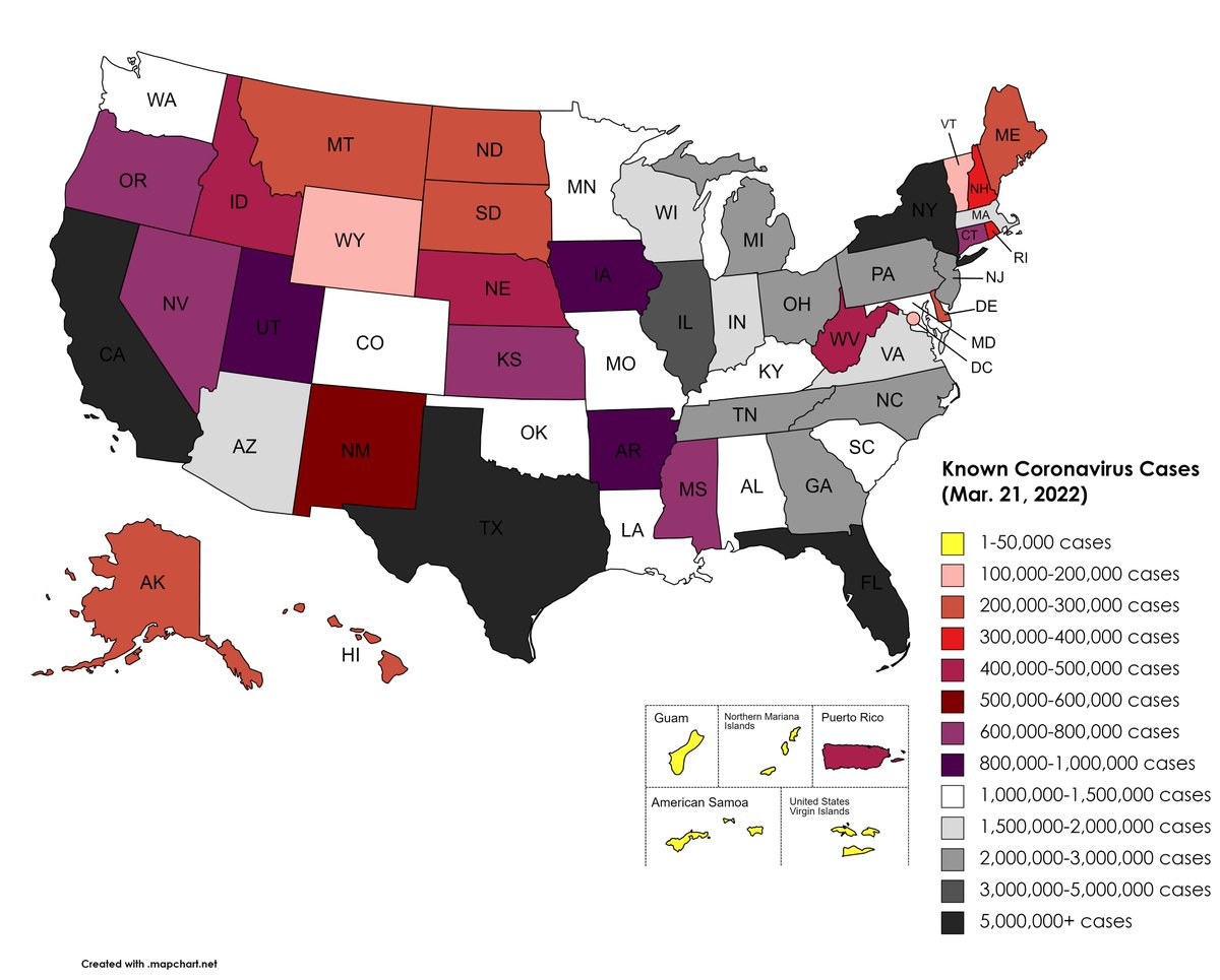 cjs3872's tweet photo. March 21 SPECIAL UPDATE: With the way the pandemic has progressed here in the USA, it had to happen. Tonight, the USA became the first (and I hope, the only) nation to report over ONE MILLION known #coronavirus deaths. 💔💔😢

There are no map chart changes tonight. https://t.co/sWqbkQaQiY