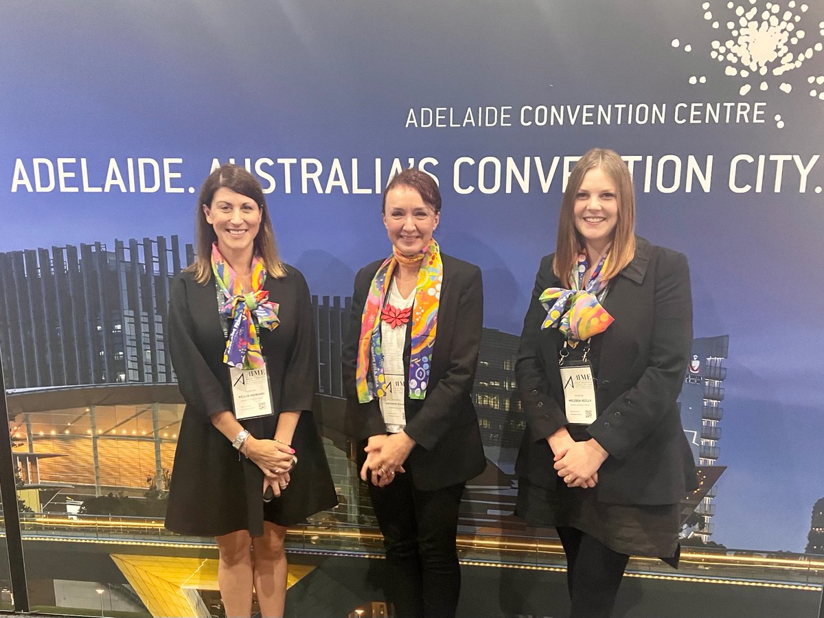 AdelaideCC's tweet photo. Wonderful to reconnect with national & international clients & #bizevents colleagues @AIMEAsiaPacific this week, & to celebrate the return of in-person events! If you're in attendance at #AIME22, stop by stand B18 and say hi to Kellie, Kathryn & Mel from our @adelaidecc team! https://t.co/lWm4M3xyba