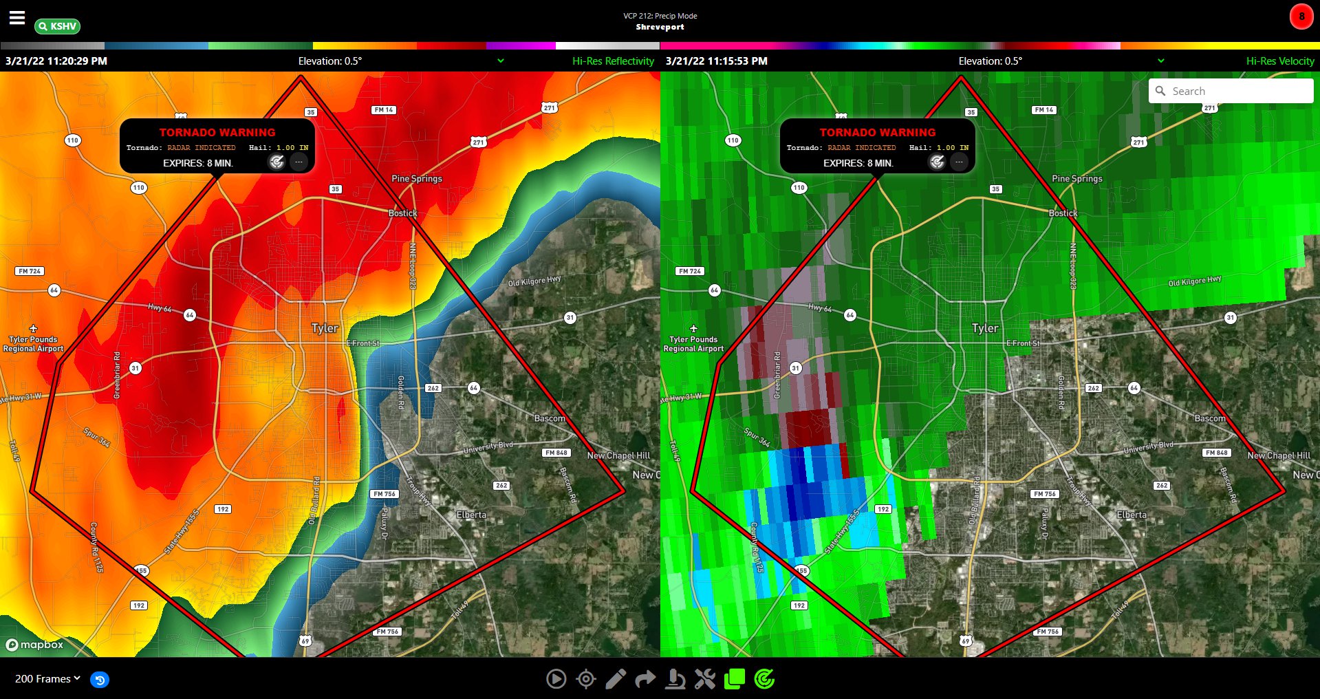 RadarOmega on Twitter "Tornado Warning continues for Tyler TX until 10