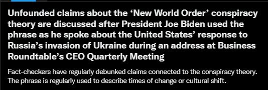 Biden's "New World Order" line is pure self-delusion. America isn't leading jack sh*t.

China is leading the world — and the US is adopting its communist policies. America is destroying itself.

This "fact check" is worthless for information value. It's just "thought policing."