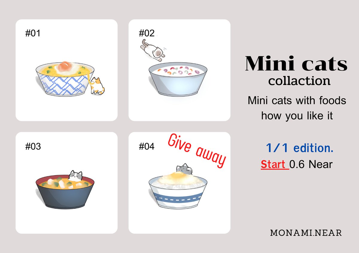 MNMmonami's tweet photo. Mini cats with foods how you like it

https://t.co/1SyVyu2RH4

#NFTs #NFTCollections #NFTTHAILAND #NFTCommunity  #nftcollectors  #NFTs 
#NFTdigitalart #cat https://t.co/pRokhNGXpY
