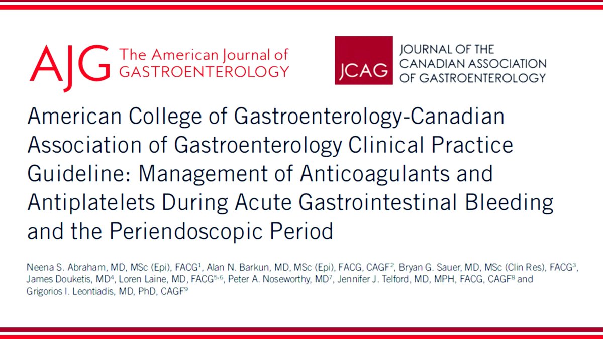 ‼️GUIDELINE ALERT‼️ MUST read for anyone: ✔️Sending pts for endo ✔️Managing GI bleeds Learn: 🩸If to stop/reverse VKAs, DOACs, anti-plt, ASA 🩸With GIB or an elective scope 🩸What procedures high risk for bleed? 🩸What pts high risk thrombo issues? bit.ly/ACG-CAG-Abraha…